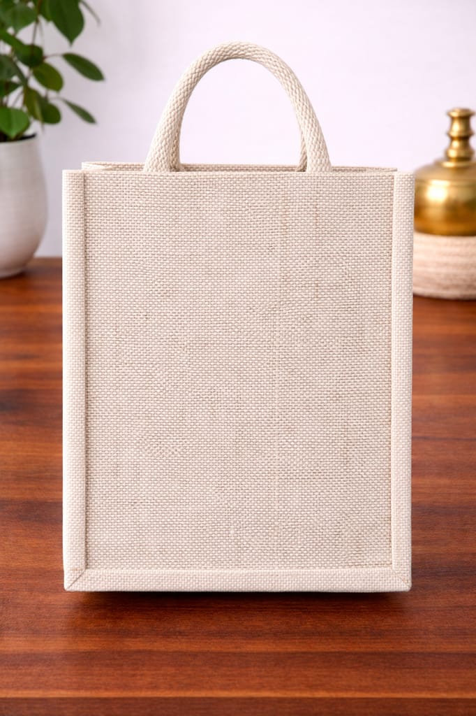 Eco-Friendly Jute Handbag with Geometric Floral Design view 2