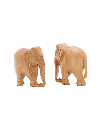 Girish HANDICRAFTS Elephant Pair | Set of 2 Hand Carved Chandan Small Elephant Showpiece| Wooden Animal Figure for Living Room or Shelf Decoration (Wooden Brown) view 2