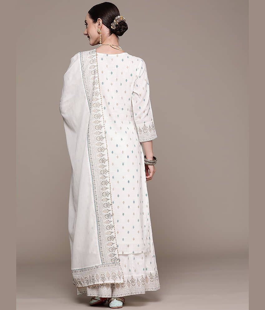 Ishin - Off White Anarkali Cotton Women's Stitched Salwar Suit ( Pack of 1 ) view 2