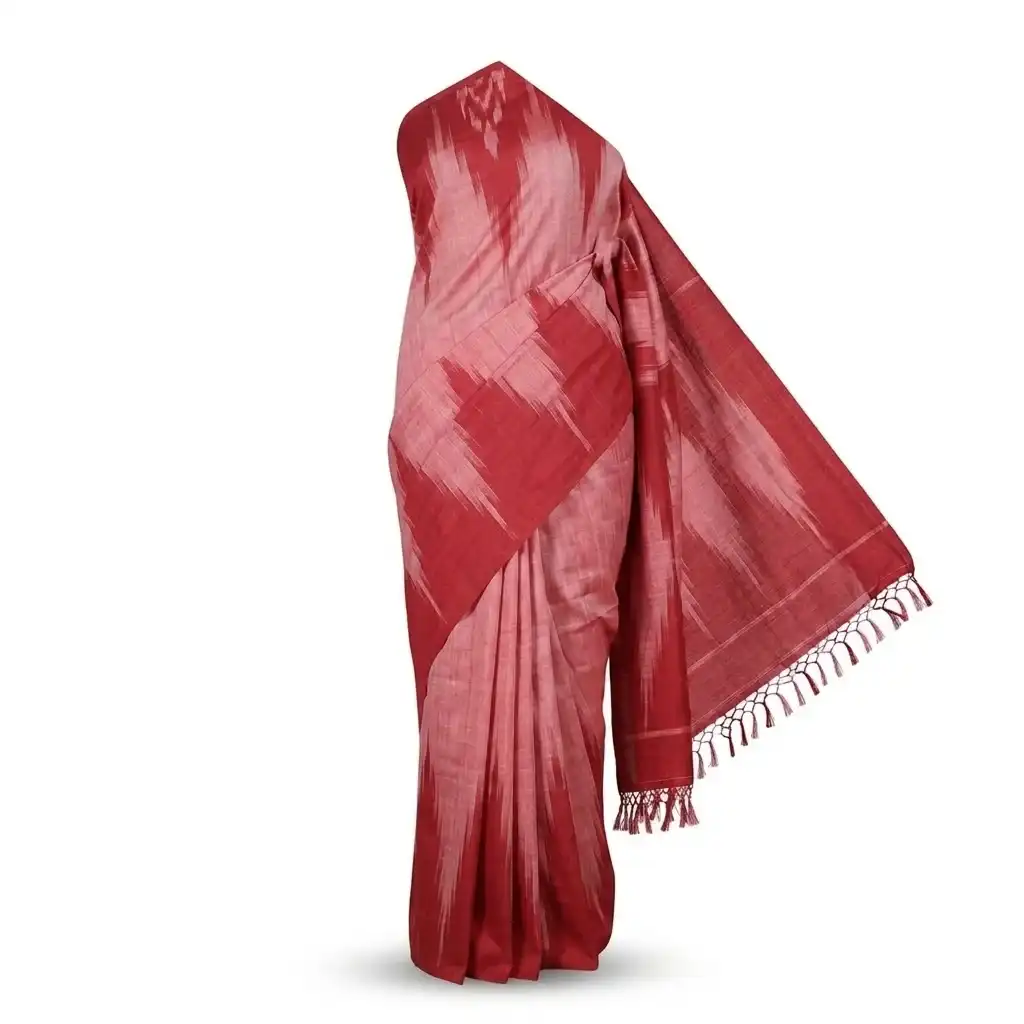 Sambalpuri Red Pink Gradient Elegance Handloom Saree view 2