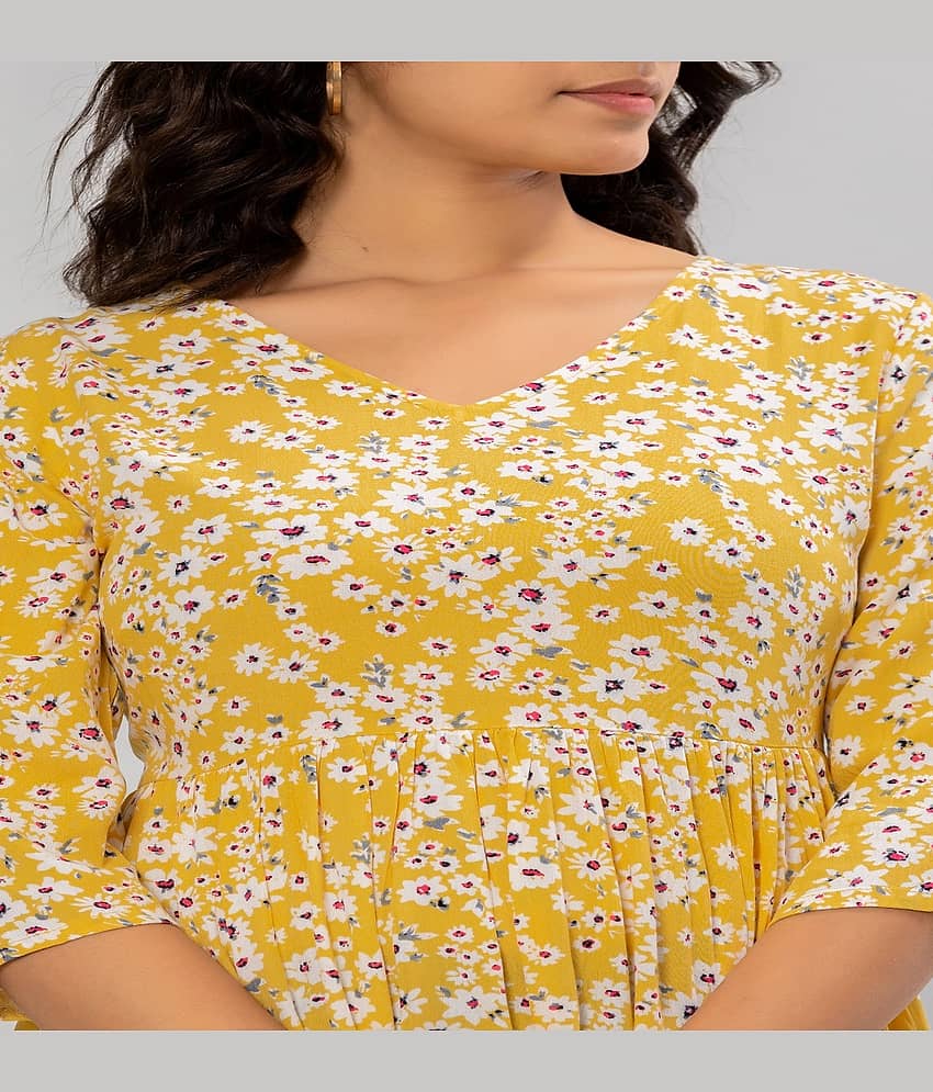 Flamboyant Women Cotton Printed Maxi ( Yellow ) view 2
