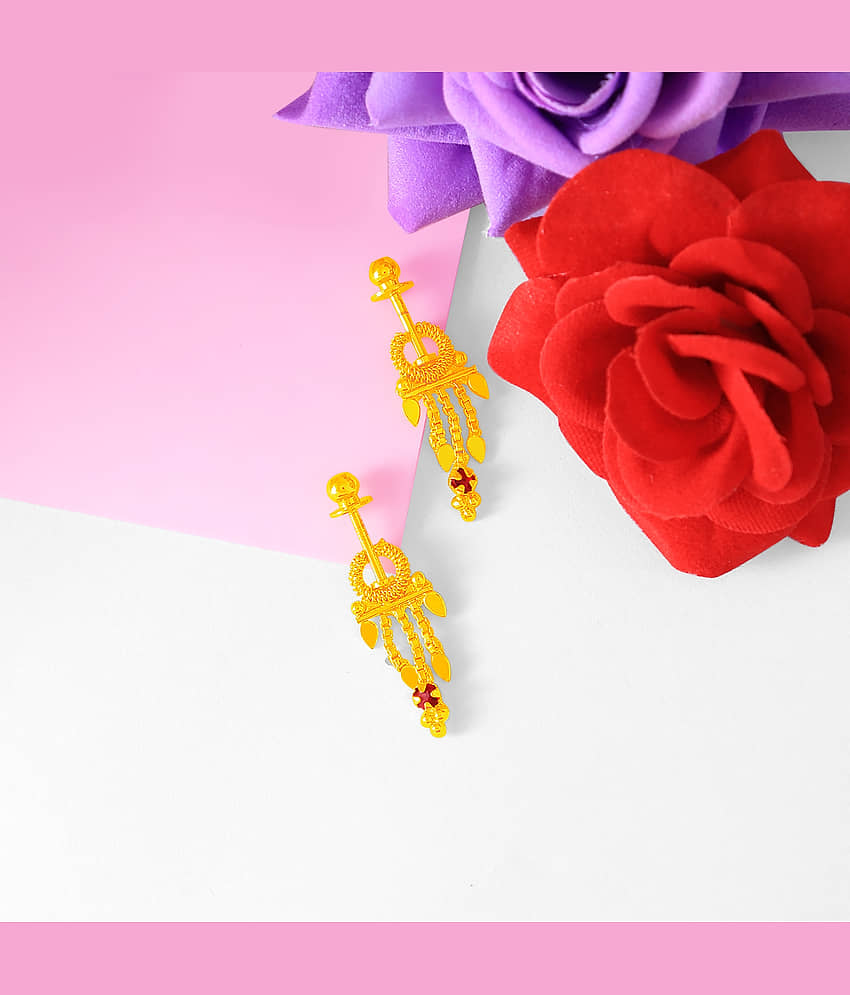 LUV FASHION Golden Threader Earrings ( Pack of 1 ) view 2