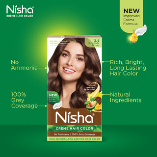 Nisha cream permanent hair color superior quality no ammonia cream formula permanent Fashion Highlights and rich bright long-lasting colour Chocolate Brown (pack of 2) , CHOCOLATE BROWN 3.5 view 2