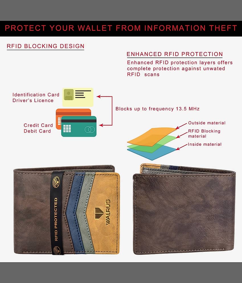 Walrus Brown Faux Leather Men's RFID Wallet ( Pack of 1 ) view 2