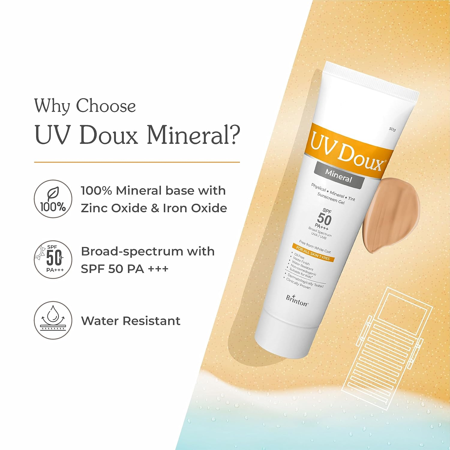 Brinton Sunscreen SPF 50 PA+++ UV Doux Mineral Sunscreen50g x Pack of 4 (200 g) view 2