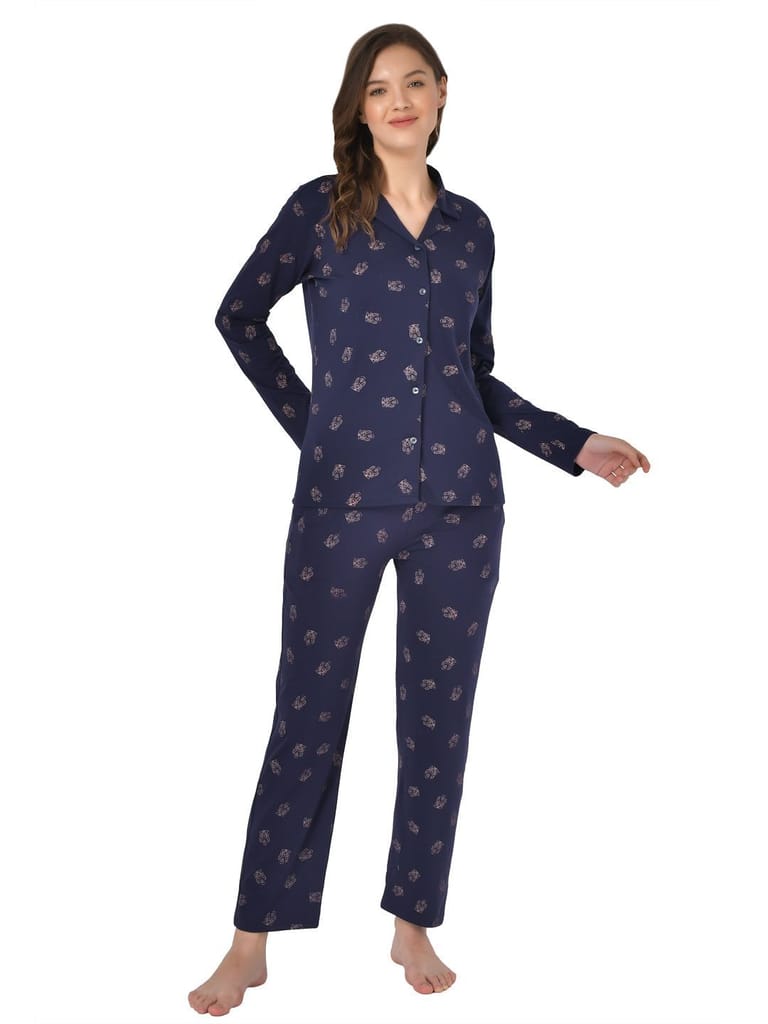 Klamotten Women's Baby Pink Allover Printed Top Pyjama Set N53N view 2