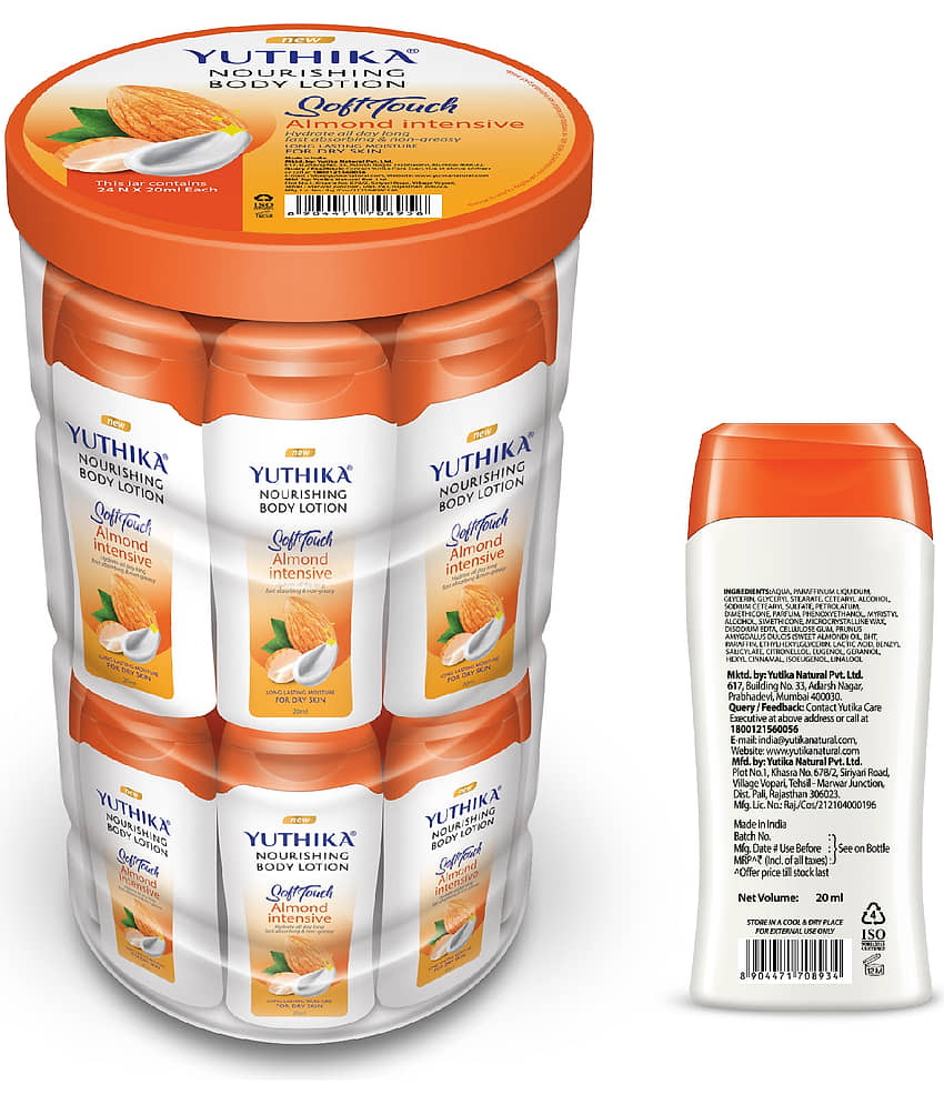 Yuthika Almond Body Lotion for Dry Skin 480ml (20mlx24), Long Lasting Nourishing Body Lotion Non-Greasy, Fast Absorbing Bodylotion view 2