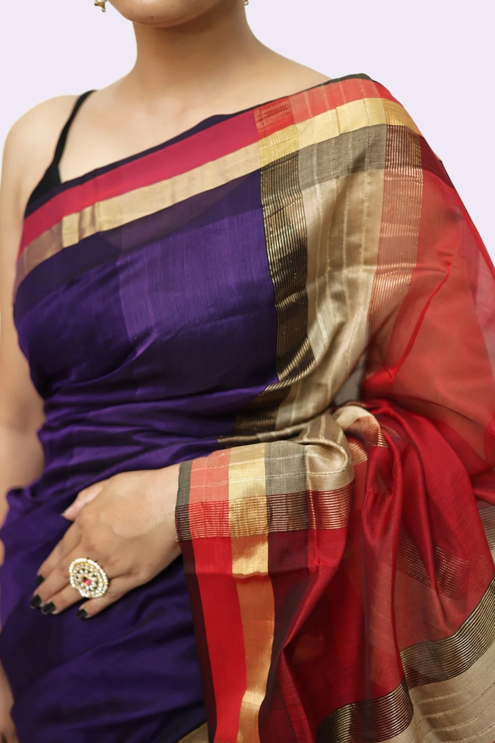 Legacy Kosa Pallu Purple handloom Saree with Tassels view 2