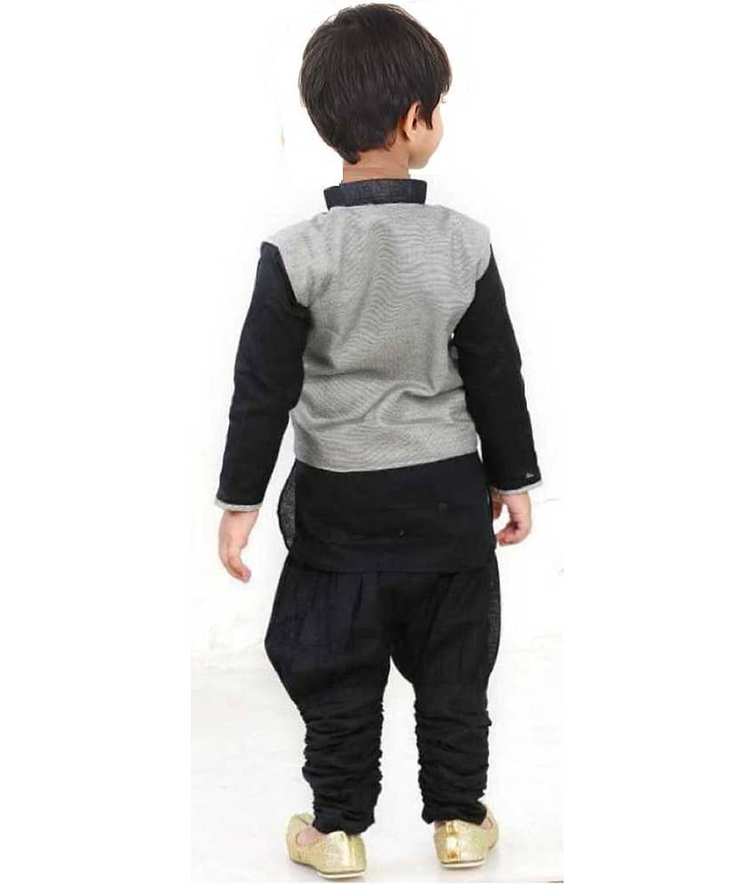 hrr Boys Cotton Blend Black Kurta Pyjama Set ( Pack of 1 ) view 2