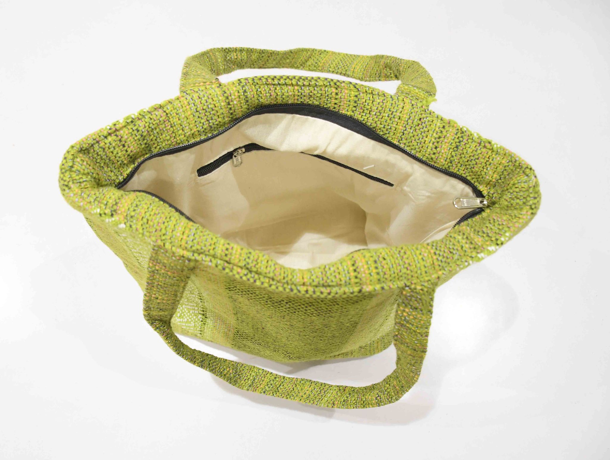 Green Woven Tote Bag with Geometric Pattern - Sustainable & Stylish view 2