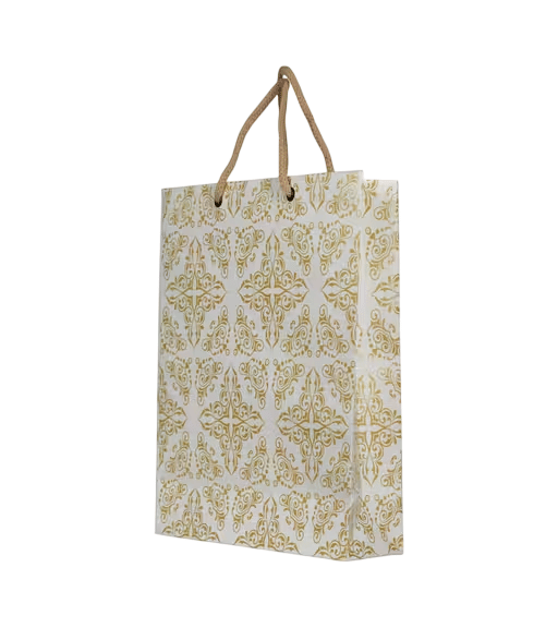 Luxury Golden Damask Paper Gift Bag with Rope Handles
