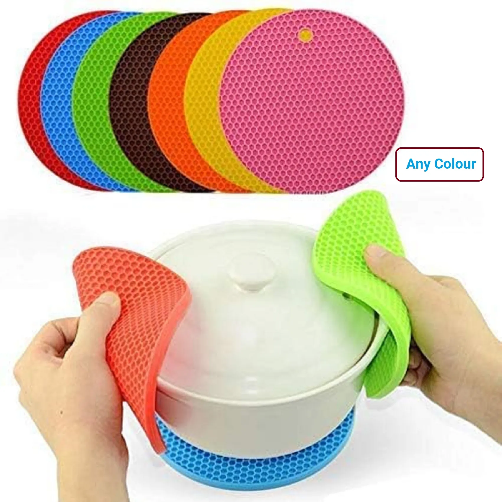 3Pcs Multi-Purpose Silicone Trivet Mats Round Pot Holder Hot Pot Mats Hot Pad Jar Opener Spoon view 2