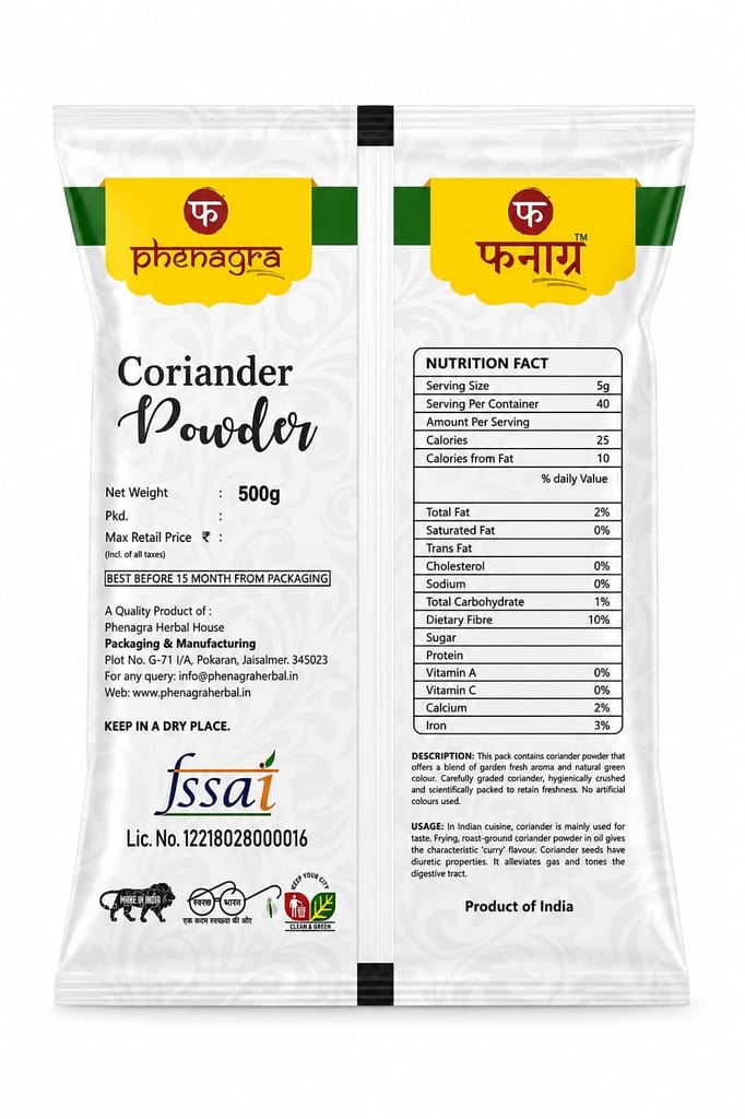 Phenagra Coriander (Dhaniya) Powder 500g 100% Natural l Rajasthani Dhaniya Powder view 2