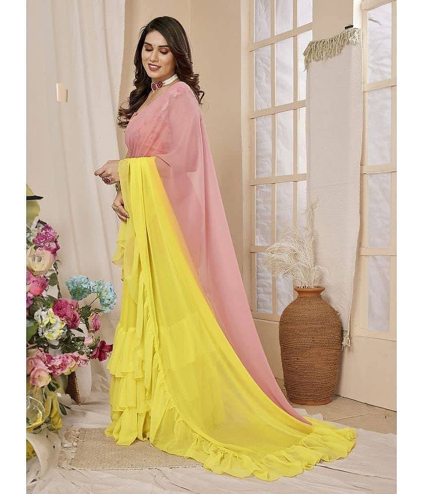 BLEESBURY Georgette Dyed Saree With Unstitched Blouse Piece ( Red ) view 2