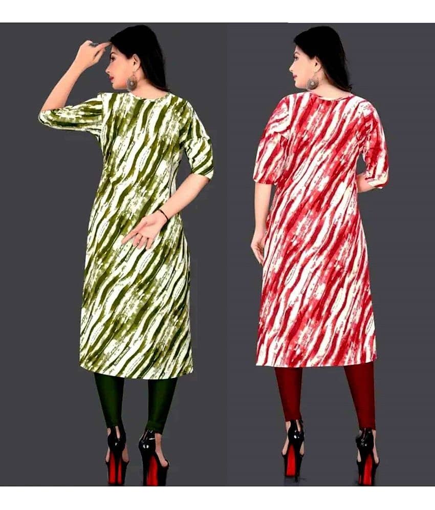 VACHHARAJ GROUP Crepe Printed A-line Women's Kurti - Green,Red ( Pack of 2 ) view 2