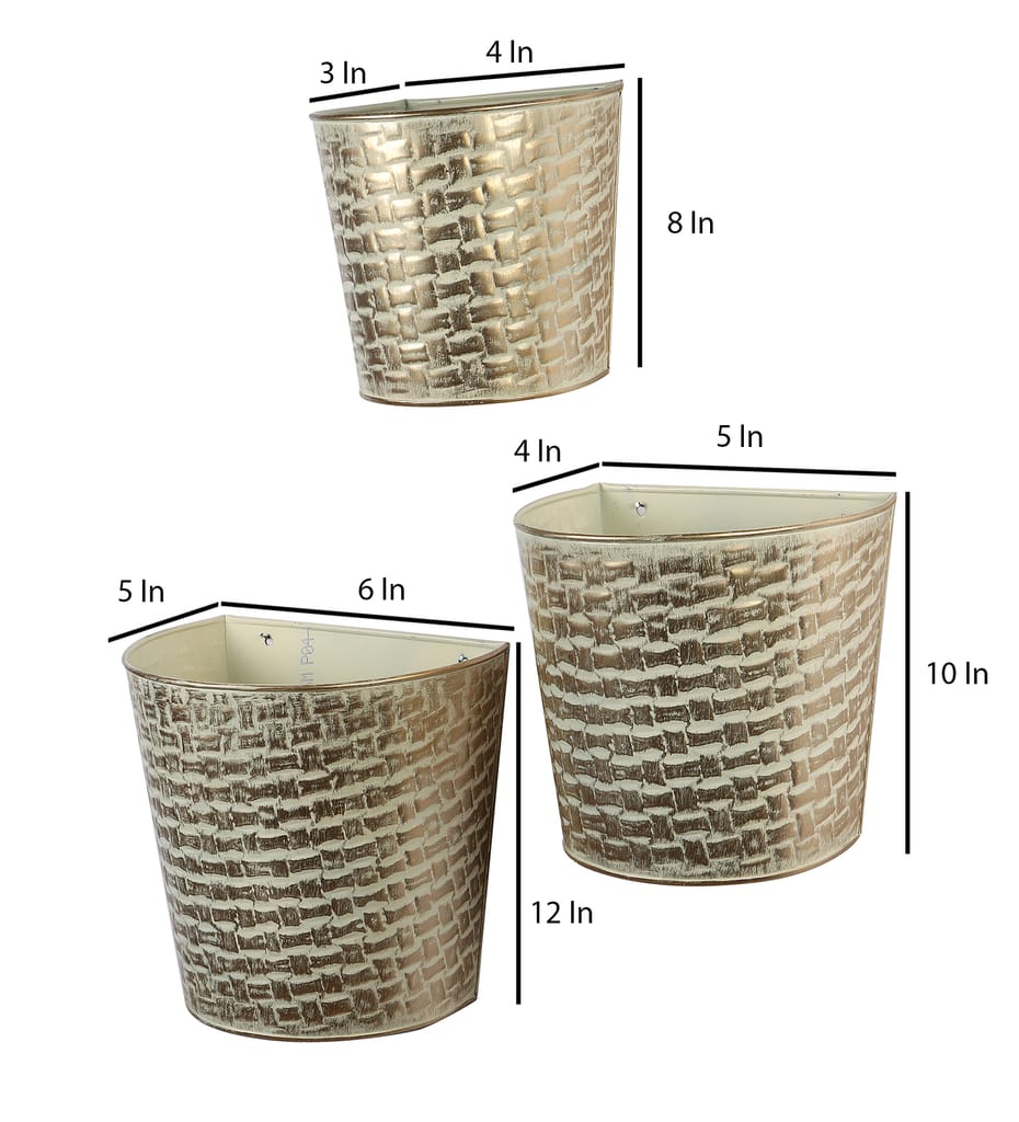 White & Gold Hammred Wall Planter Set of 3 view 2