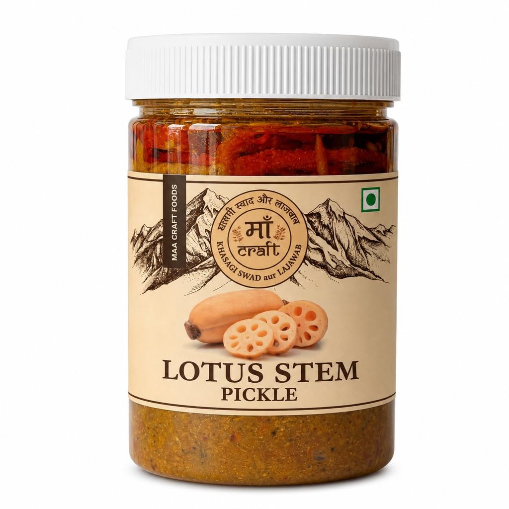 Maa Craft Lotus Stem Pickle (Kamal Kakdi Achaar) | Traditional Indian Homemade Pickle | Himalayan Crafted | Crunchy & Spicy | No Artificial Flavours | 500g