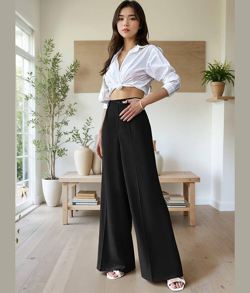 kotty Women Rayon Blend Casual Trousers ( Black ) view 2