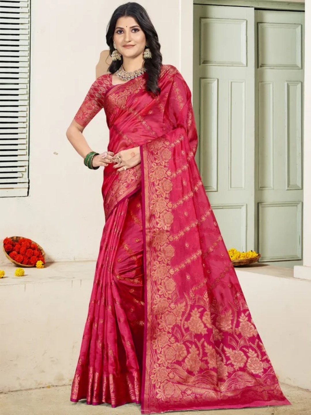 Pink Silk Saree view 2