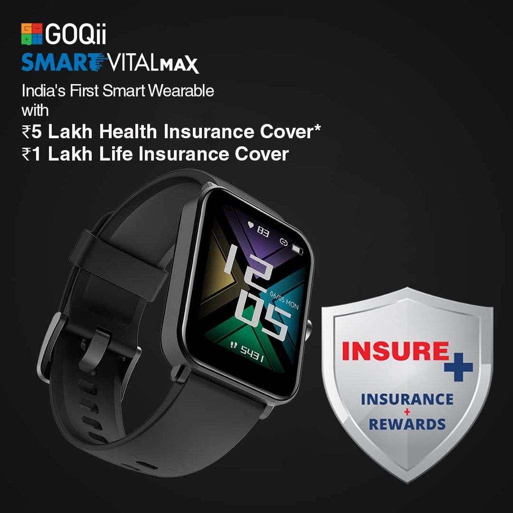 GOQii Newly Launched Smart Vital MAX HD Display Smart Watch with 5 lakhs Health Insurance & 1 lakh Life Insurance with SpO2, & Free 3 Months Personal Coaching view 2