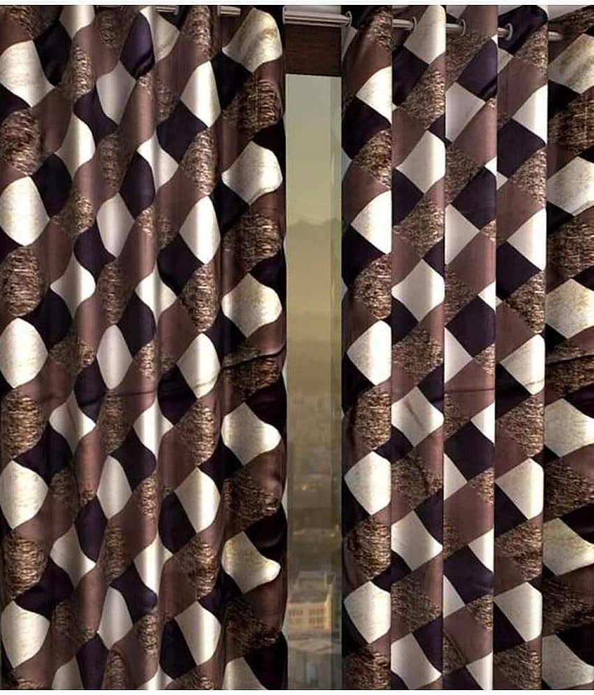N2C Home Floral Semi-Transparent Eyelet Curtain 7 ft ( Pack of 4 ) - Brown view 2