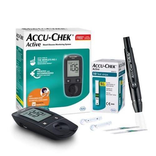Accu-Chek Active Blood Glucose Monitoring System Kit with 10 Test Strips Free