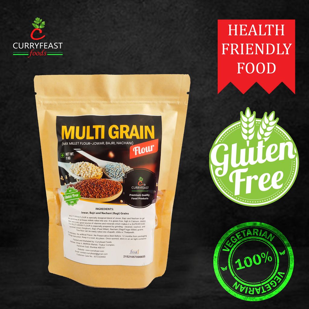 Curryfeast Multigrain Flour/Gluten Free/Super Healthy Blend of Jowar, Bajri and Ragi / 1 Kg view 2