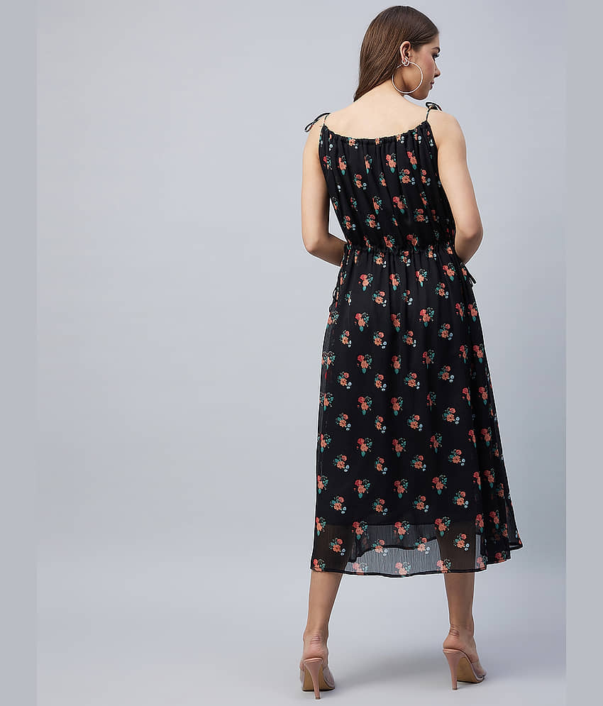 StyleStone Women Chiffon Printed Fit & Flare Dress ( Black ) view 2
