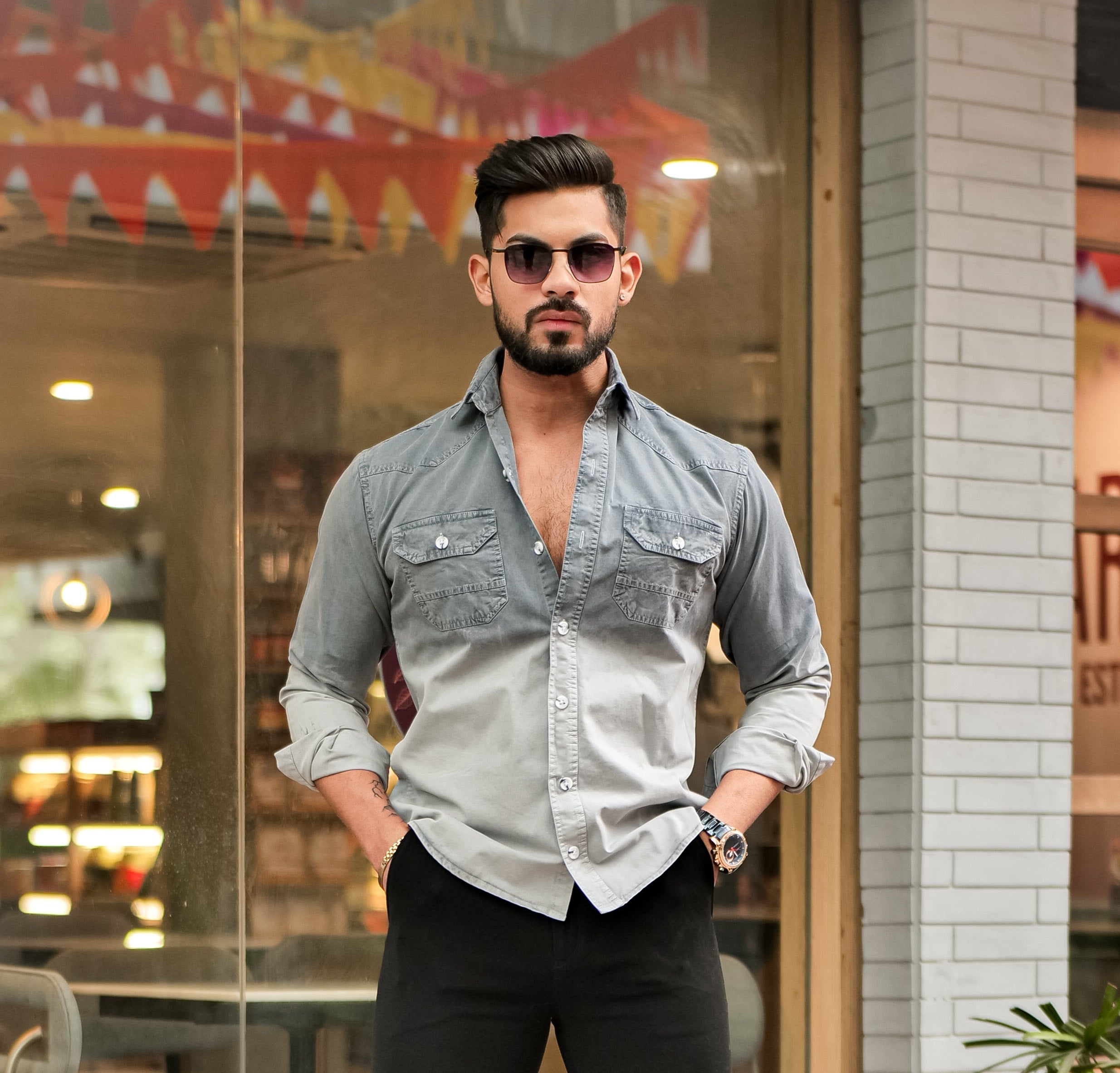 Grey- Off White Double Shade Cotton RFD Shirt view 2