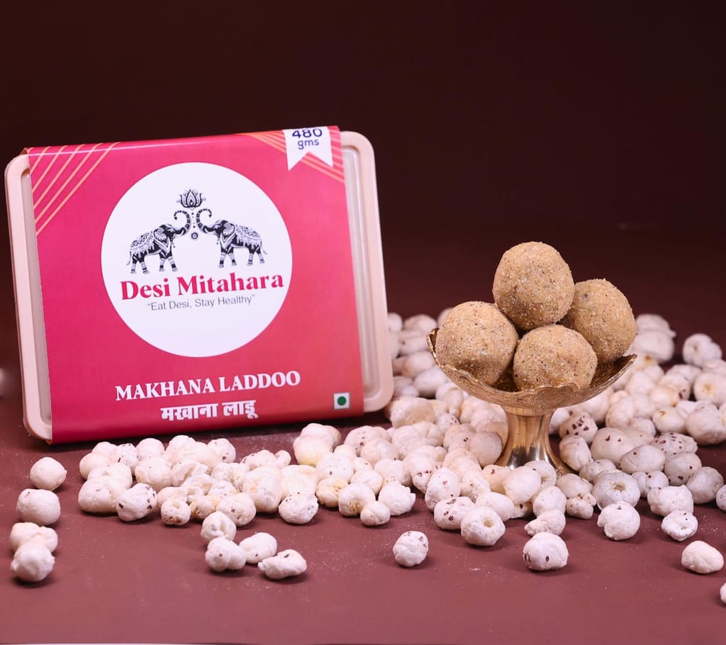 Desi Mitahara's Makhana Ladoo - Made with Makhana, Jaggery & Cow Ghee - Traditional Indian Sweet - Healthy, Nutritious Snack - 360g Pack - No Artificial Colours - Suitable for All Ages view 2