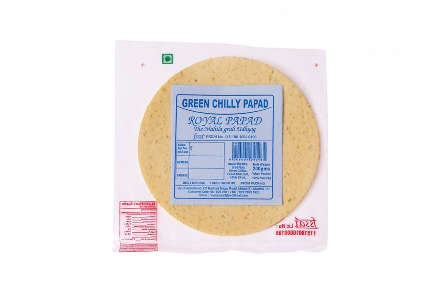 Royal Papad Green Chilli Khichiya Papad 200g, 100% Veg | Rice Papad Mini | Spicy Green Chilli Ready to Fry Crispy Snack | Authentic Gujarati Khichiya Papad | Tea Time Snack - 200 gm