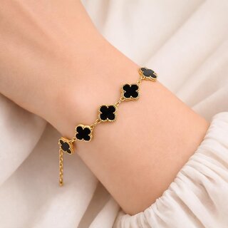 KIMTI 18k Gold Plated Clover Bracelet (Black) view 2