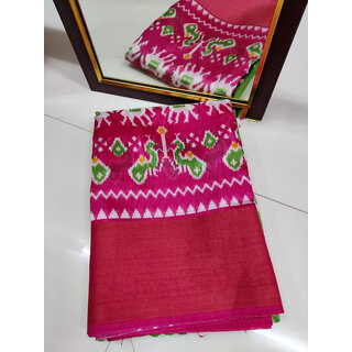 Green And Pink Colour Ikkat Designer Printed saree view 2