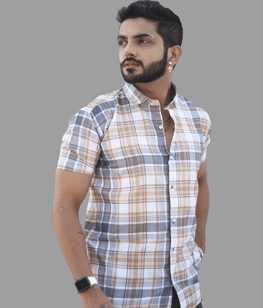 HARPITA 100% Cotton Regular Fit Checks Half Sleeves Men's Casual Shirt - Mustard ( Pack of 1 ) view 2