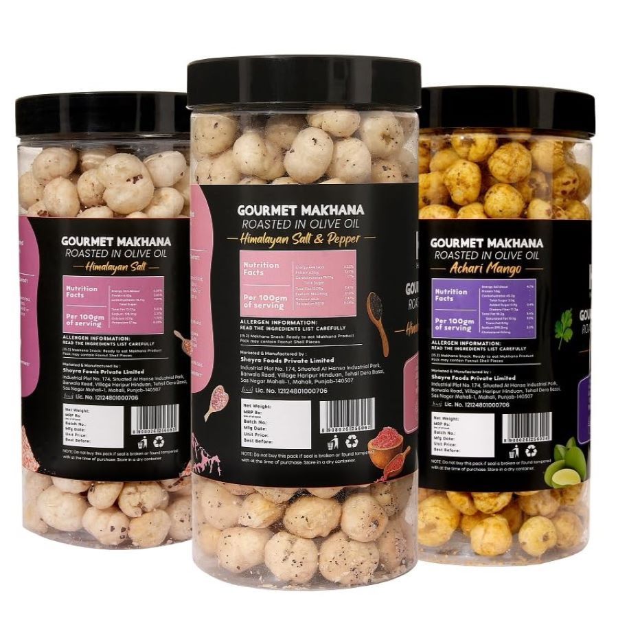 GOURMET MAKHANA Roasted in Olive Oil | Flavors Himalayan Salt & Pepper, Himalayan Salt and Achari Mango | Combo Of 3, 65g Each. - 195 gm view 2