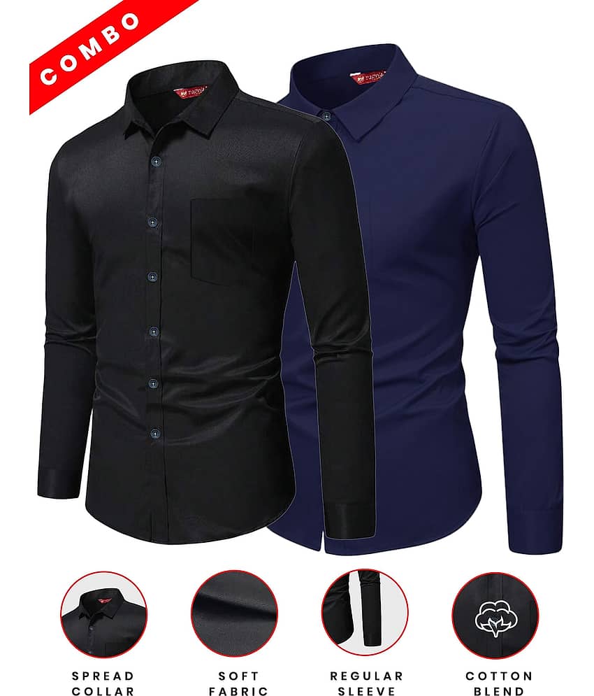 Yugnik Cotton Blend Slim Fit Full Sleeves Men's Formal Shirt - Navy Blue ( Pack of 2 ) view 2