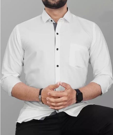 Men's Casual Slim Fit White Shirt with Long Sleeves and Button Down Collar view 2