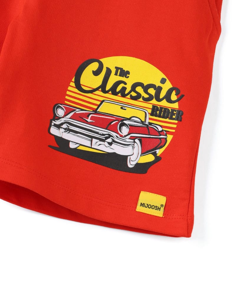 Boys Shorts Cotton French Terry Fiery Red Classic Car view 2