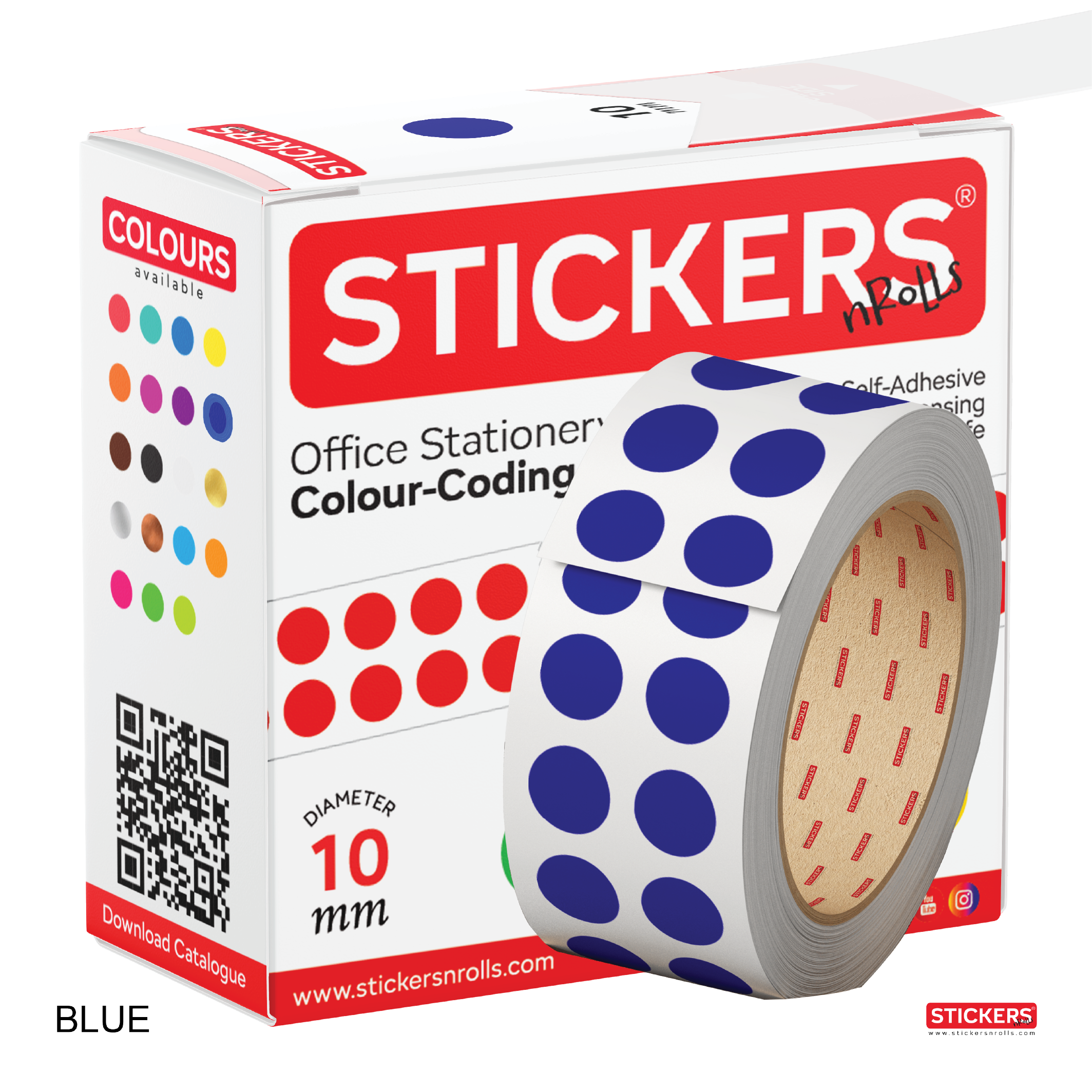 10mm - Round - Solid Colours - Colour Coding Stickers - Permanent Adhesive