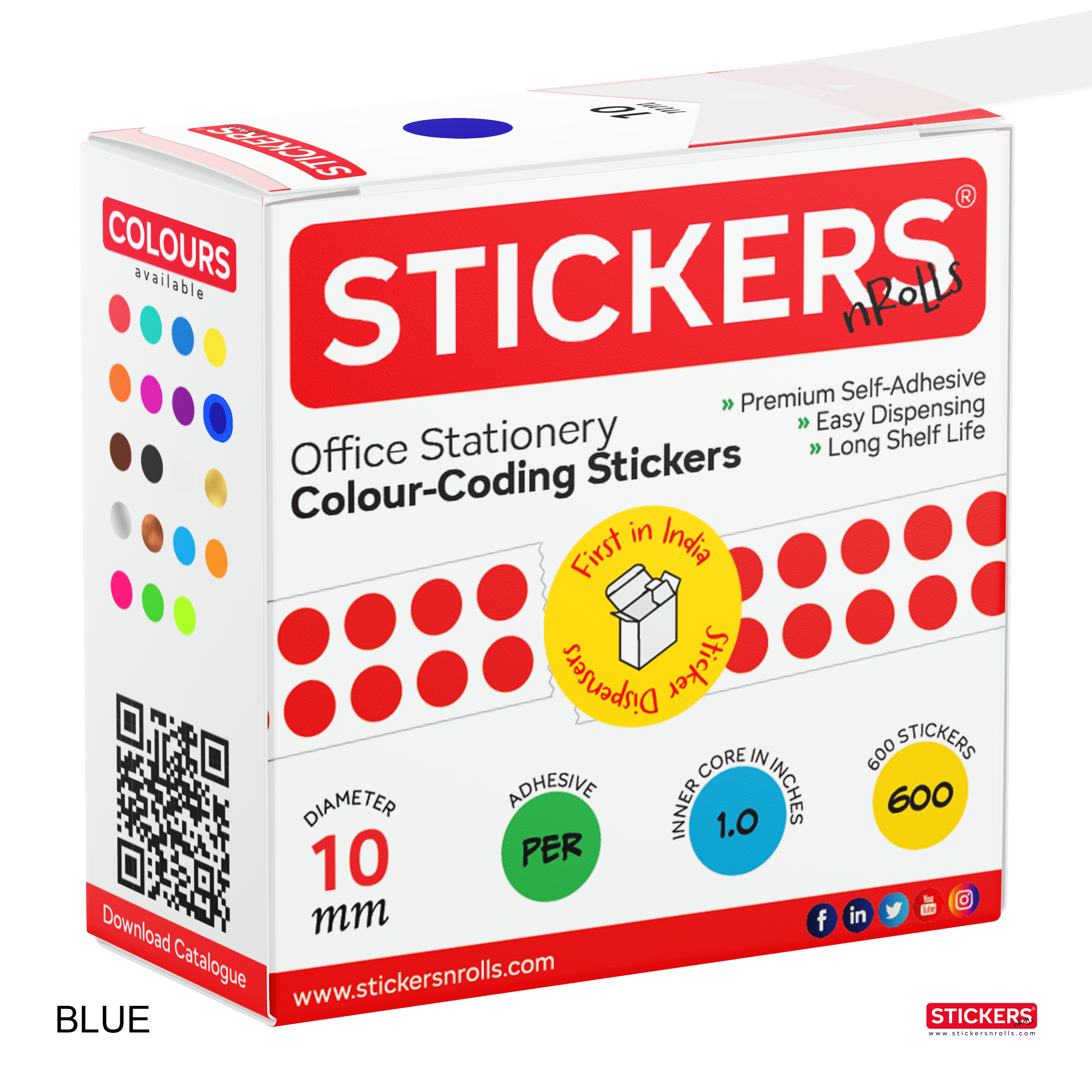 10mm - Round - Solid Colours - Colour Coding Stickers - Permanent Adhesive view 2
