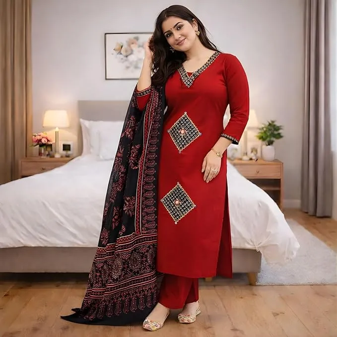 Trendy cotton Women's Kurta Set with Dupatta & Bottom view 2