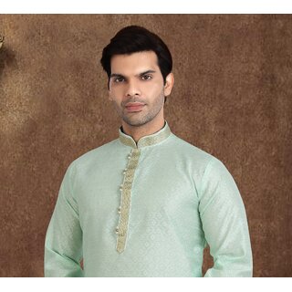 Raivat Ethnic Sea Green Colour Jacquard Silk Brocade Kurta Pajama 1223 view 2