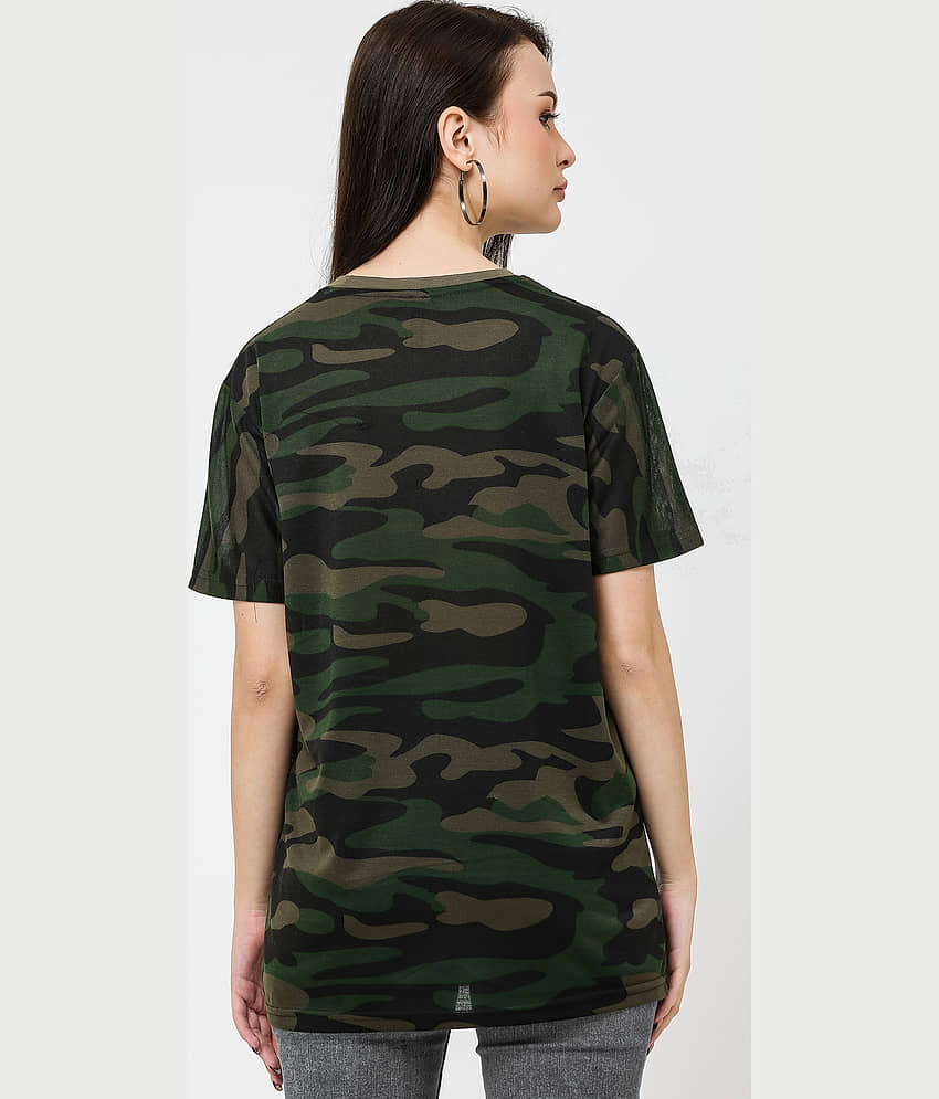 Leotude Women Cotton Blend Printed Oversized Fit Round Neck T-Shirt ( Green ) view 2