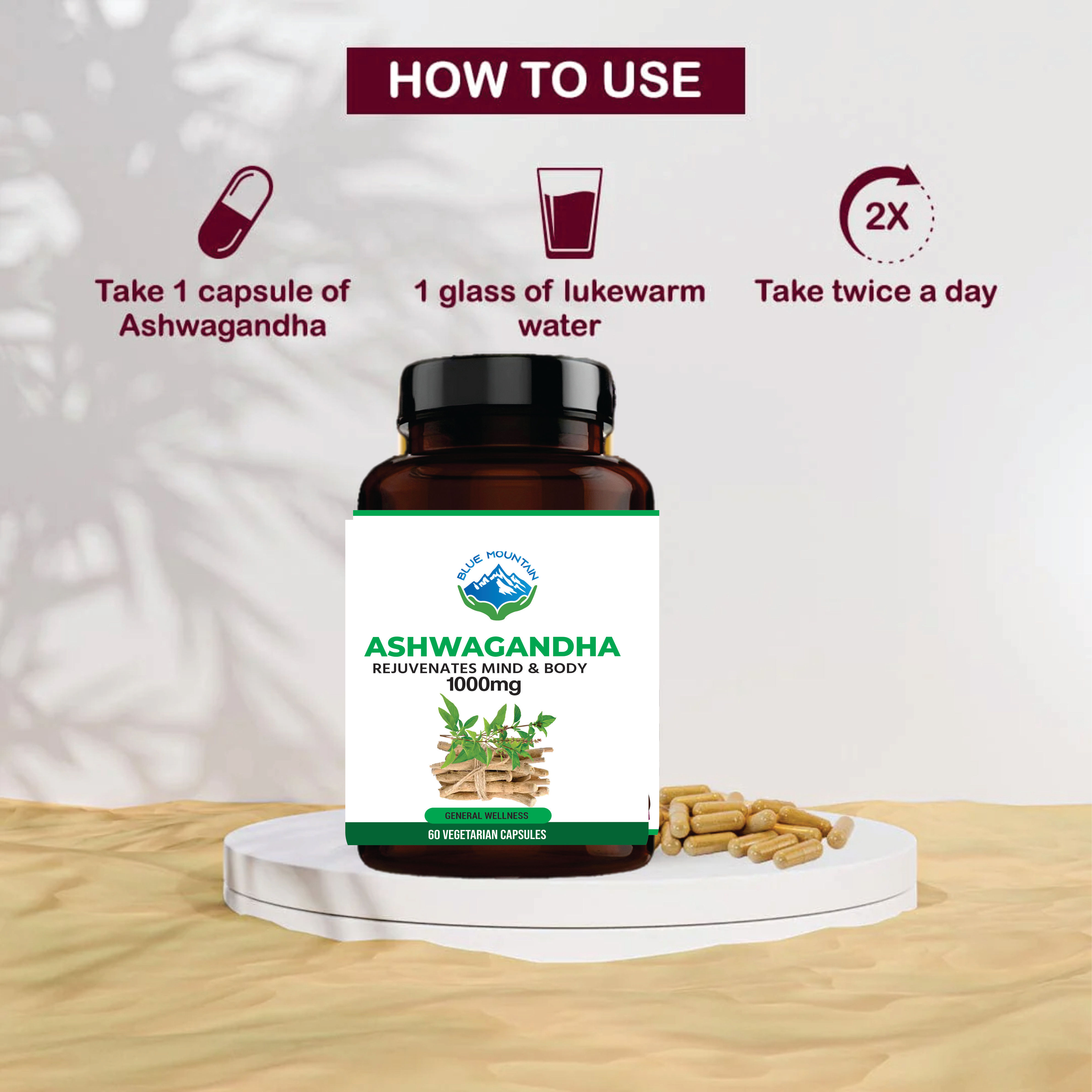 BLUE MOUNTAIN Ashwagandha Capsule, 60 Capsule view 2