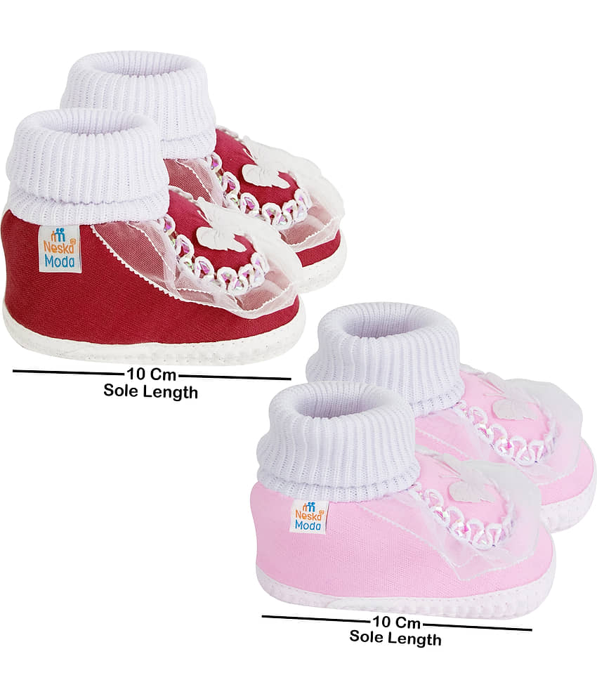 Neska Moda Baby Girls Set Of 2 Pair Booties for 3 to 6 Months (Maroon,Pink) -BT383andBT388 view 2