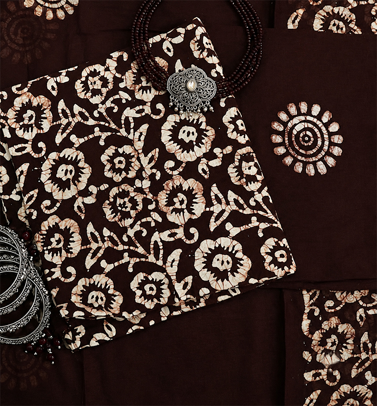 Handcrafted Batik Print 3 Piece Unstich Cotton Suit set
