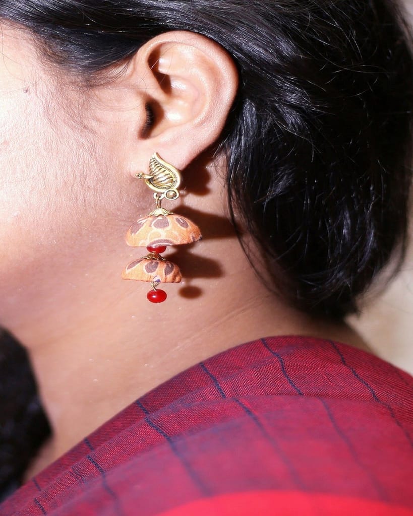 Peacock Peach Orange Jhumka Earrings view 2