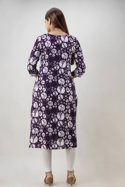 Women Printed Viscose Rayon Straight Kurta (Purple) view 2