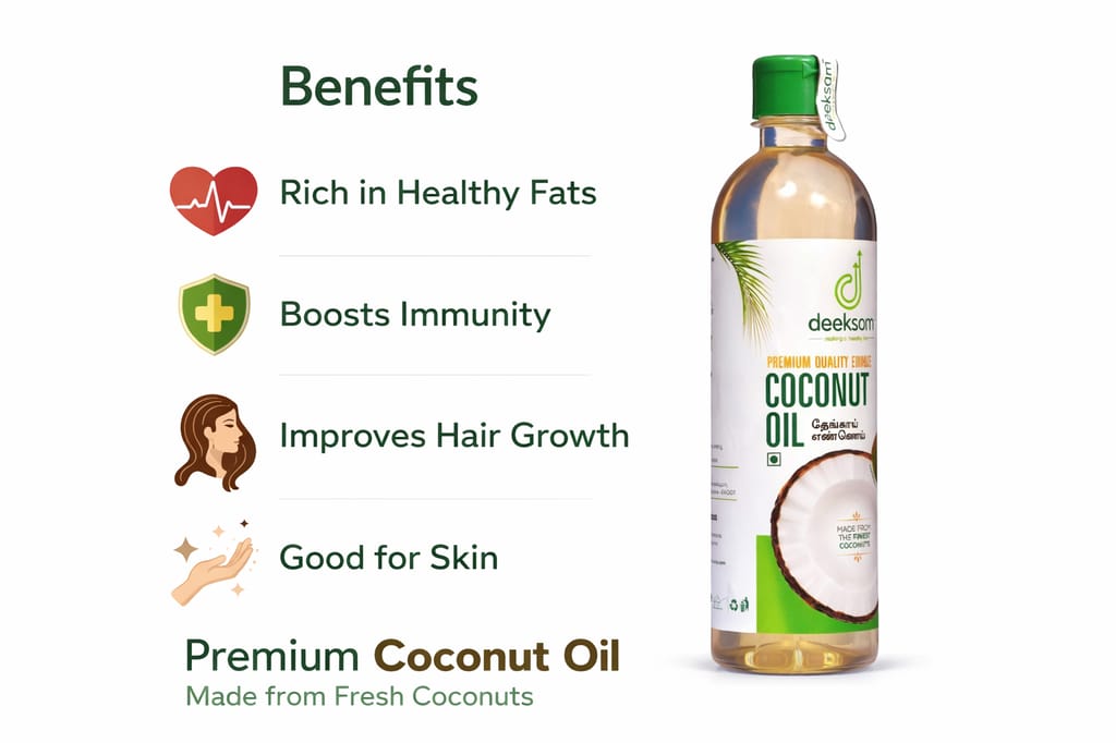 Deeksam Wood Pressed Coconut Oil | Pure Chekku Thengai Ennai | 100% Natural & Unrefined | Edible Grade | 500ML view 2