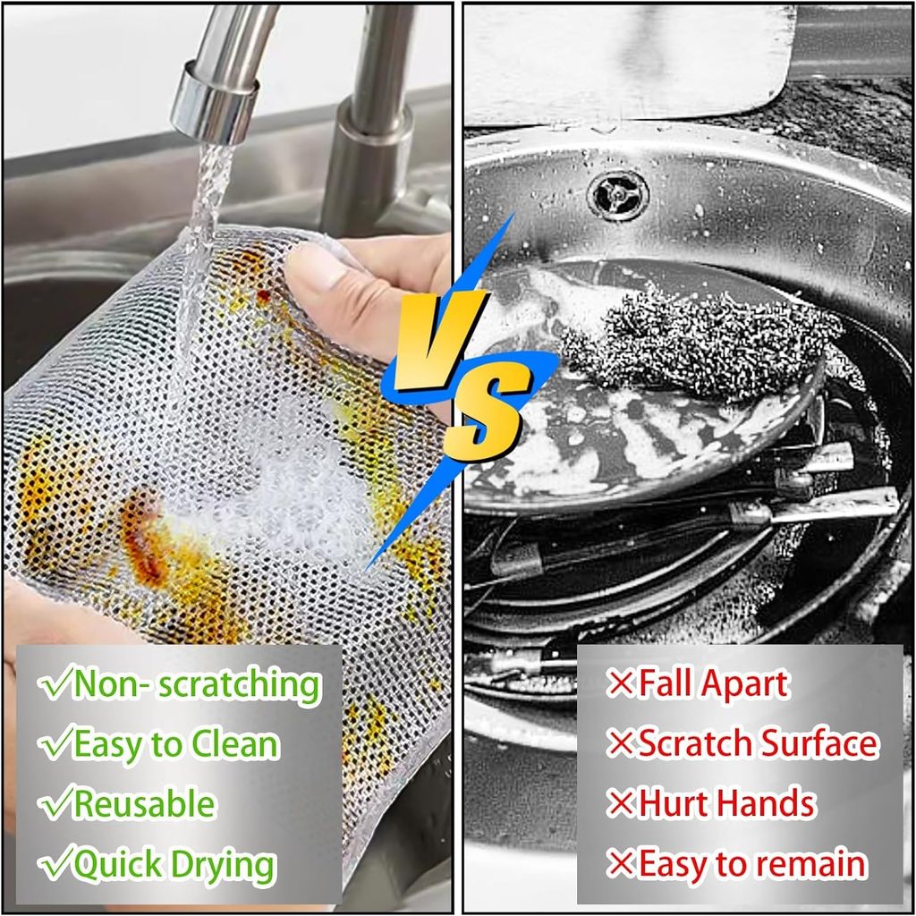 Multipurpose Non-Scratch Wire Dishcloth | Heavy Duty Wet & Dry Scrubber for Dishes, Pots, Stovetops * Pack Of 10 view 2